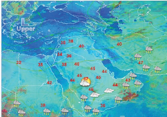 توقعات بوصول الحرارة إلى 47 درجة وسط السعودية