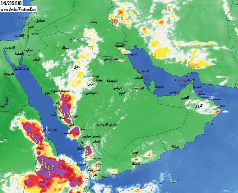 زيادة فرص هطول الأمطار الرعدية على بعض مناطق المملكة