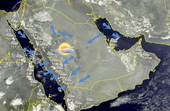 استمرار فرص هطول الأمطار على طول الجبال الواقعة شرقي البحر الأحمر