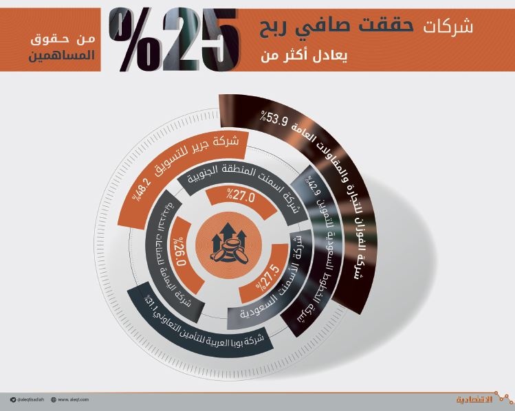 9 % نسبة صافي الأرباح إلى حقوق المساهمين في  أكبر 100 شركة سعودية 