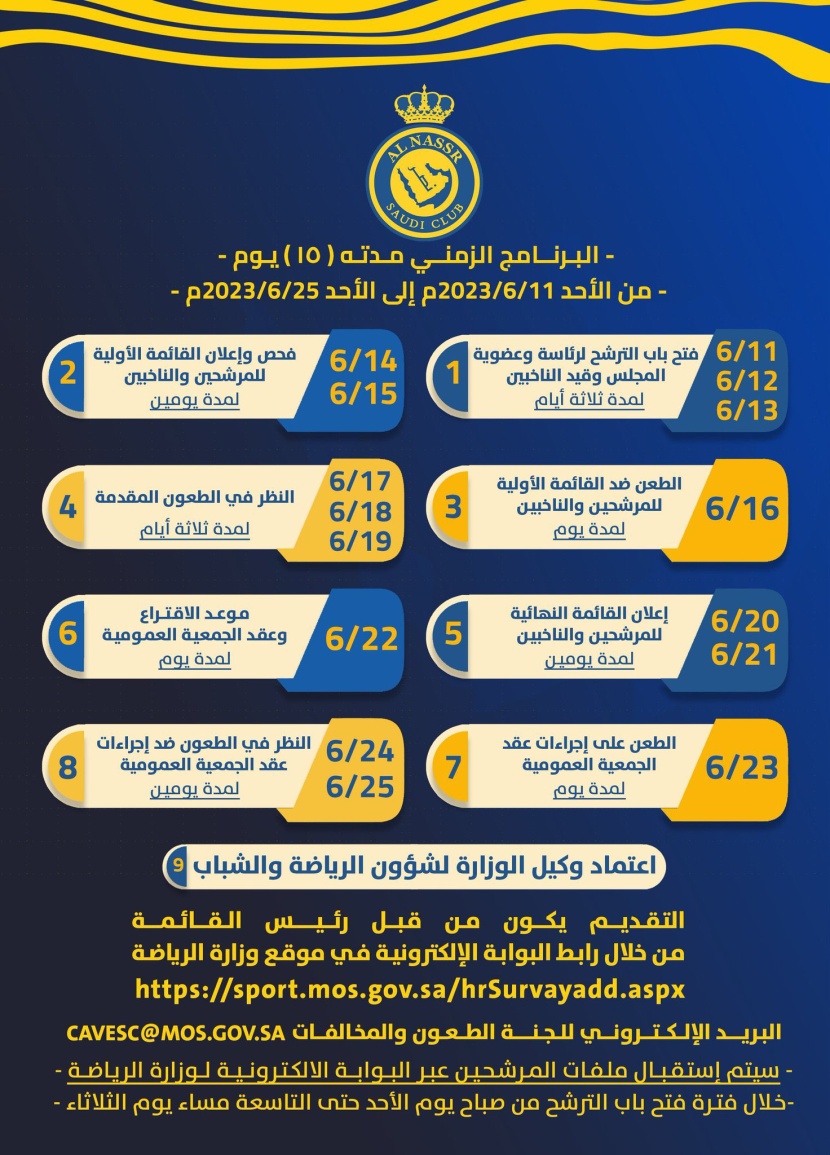 الهلال والنصر يعلنان البرنامج الزمني للانتخابات .. 15 يوما