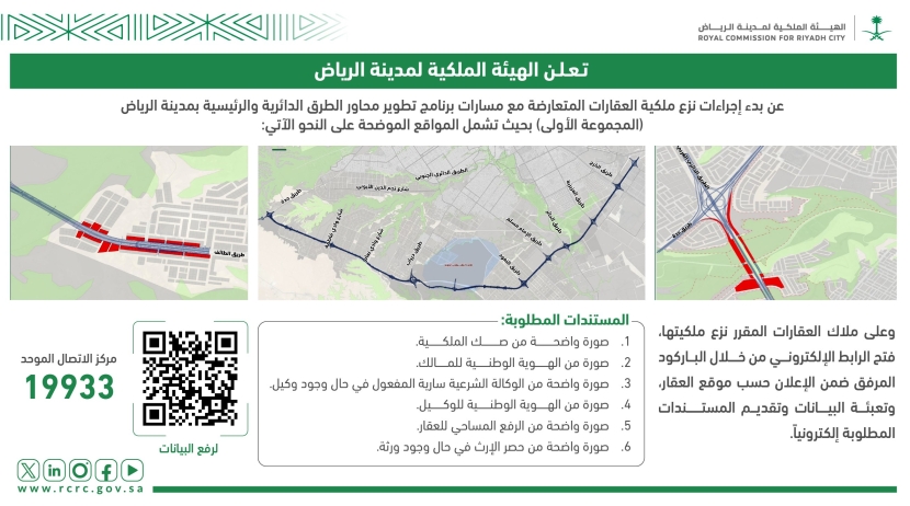 بدء إجراءات نزع ملكية العقارات المتعارضة مع تطوير محاور الطرق في الرياض