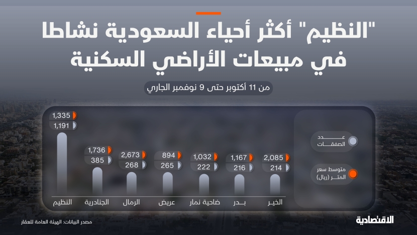 "النظيم" أكثر أحياء السعودية نشاطا في مبيعات الأراضي السكنية